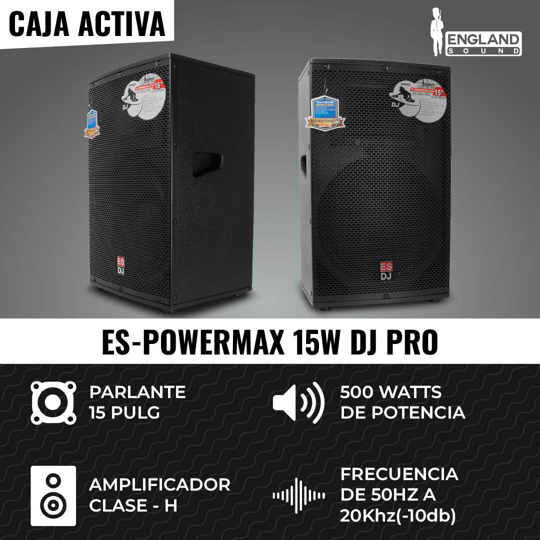 CAJA AMPLIFICADA PRO DE 15 PULG 400W RMS ENGLAND SOUND ES POWERMAX