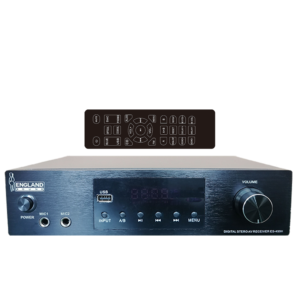 AMPLIFICADOR ESTEREO CON SELECTOR DE CANAL, 2X100W, BT, USB, RCA, OPTICO, COAXIAL, DSP