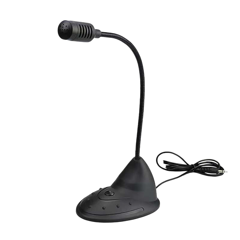 MICROFONO DE CUELLO FLEXIBLE, CON INTERRUPTOR, CONECTOR 3.5MM, INCLUYE ADAPTADOR 3.5MM A USB