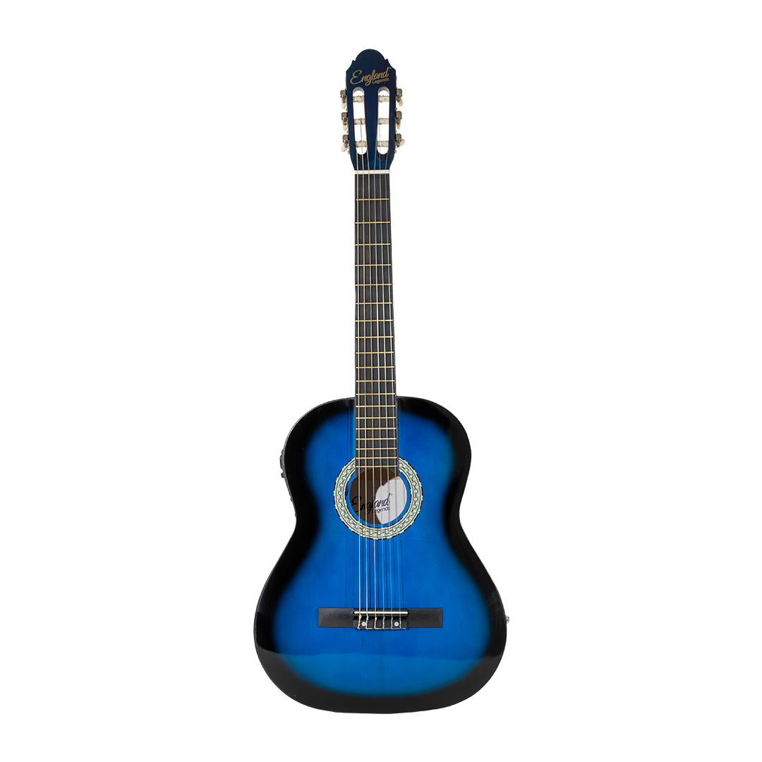 GUITARRA ELECTROCLASICA 39", COLOR AZUL, INCLUYE  BOLSO, SET DE CUERDAS, CAPO TRASTE, AFINADOR, CORREA, VITELA Y ENRROLLADOR DE CUERDAS