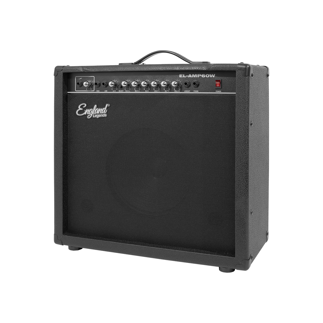 AMPLIFICADOR PARA GUITARRA ELECTRICA DE 60W, EQ BASS, MEDIO Y TREBLE, 2 ENTRADAS JACK 6.3 MM, ENTRADA AUX Y AUDIFONOS