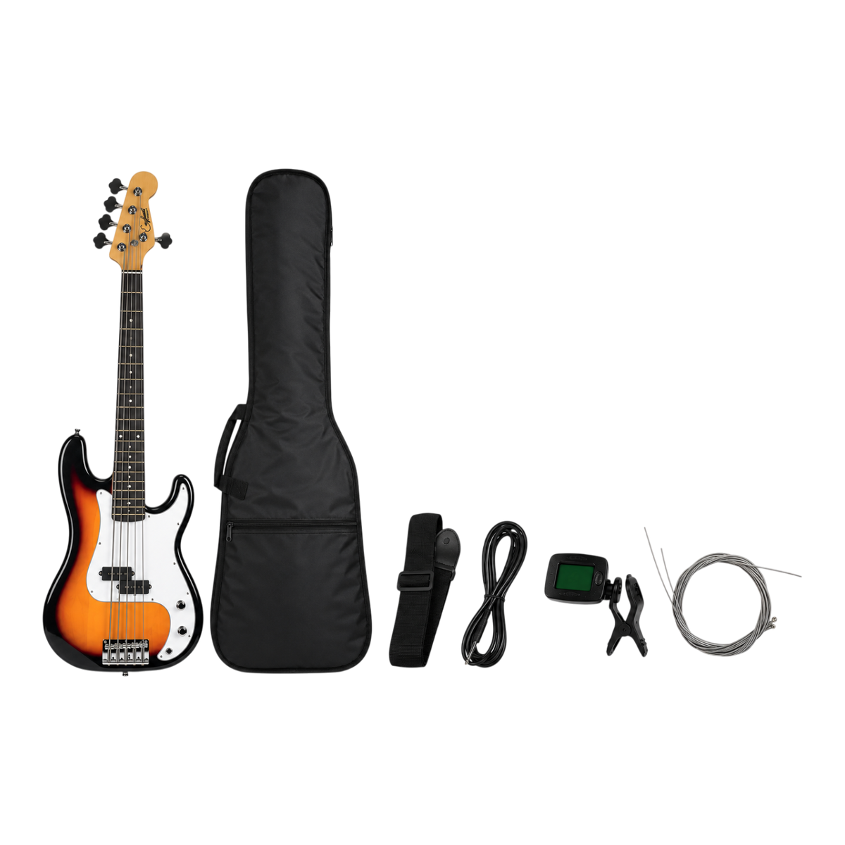 BAJO ELECTRICO 5 CUERDAS TIPO PRECISION BASS COLOR AMARILLO, INCLUYE BOLSO Y CUERDAS DE REPUESTO