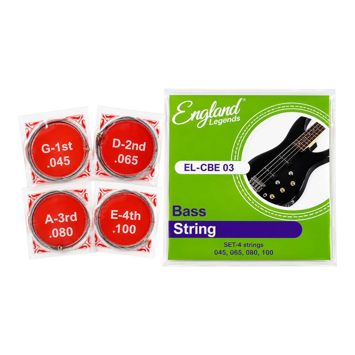 SET DE CUERDAS PARA BAJO ELECTRICO DE 4 CUERDAS, ACERO NIQUELADO, CALIBRE 0.45-0.55-0.80-1.00