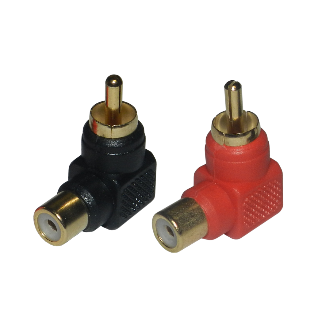 ADAPTADOR JACK RCA A PLUG RCA, TIPO L, DORADO, PLASTICO