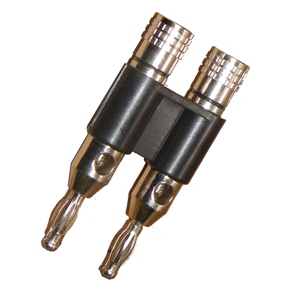 PLUG BANANA DORADO DOBLE, GRUESO, NEGRO, PLASTICO