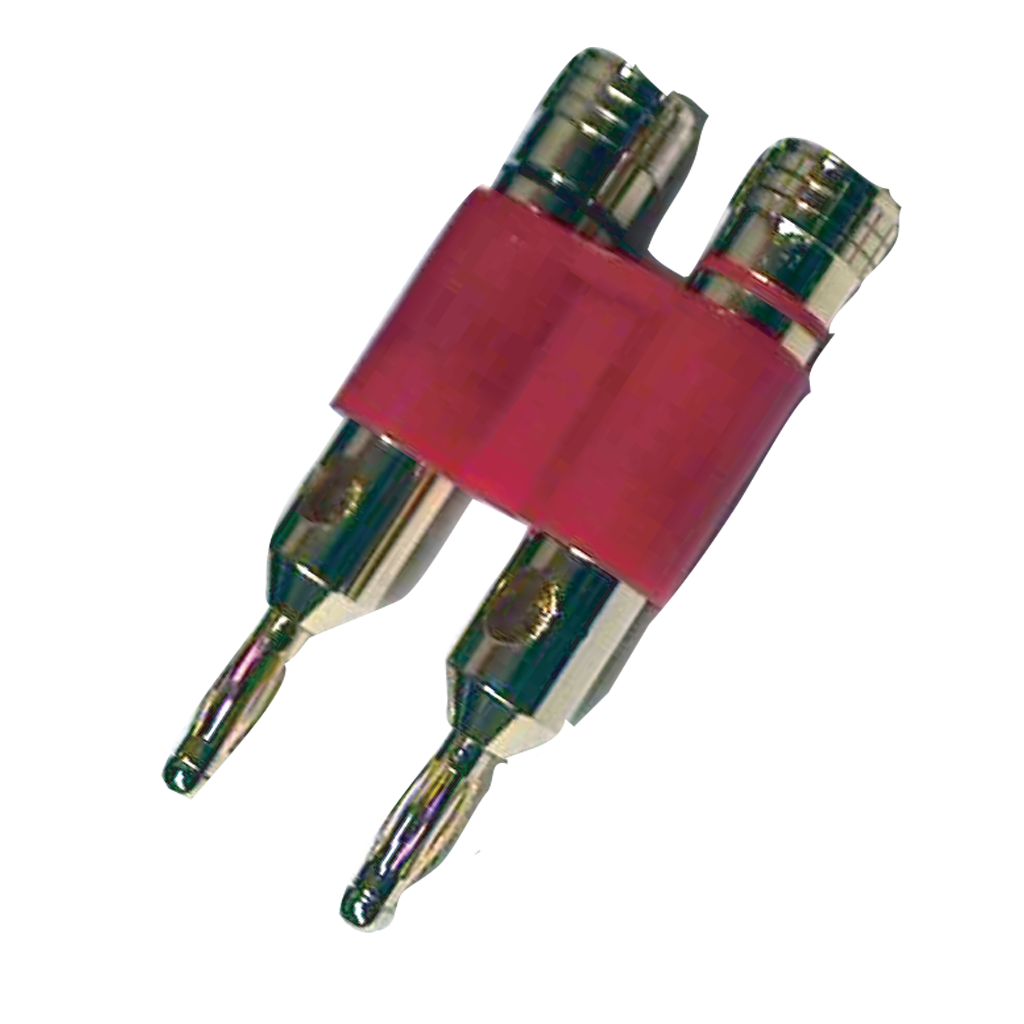 PLUG BANANA DORADO DOBLE, GRUESO, ROJO, PLASTICO