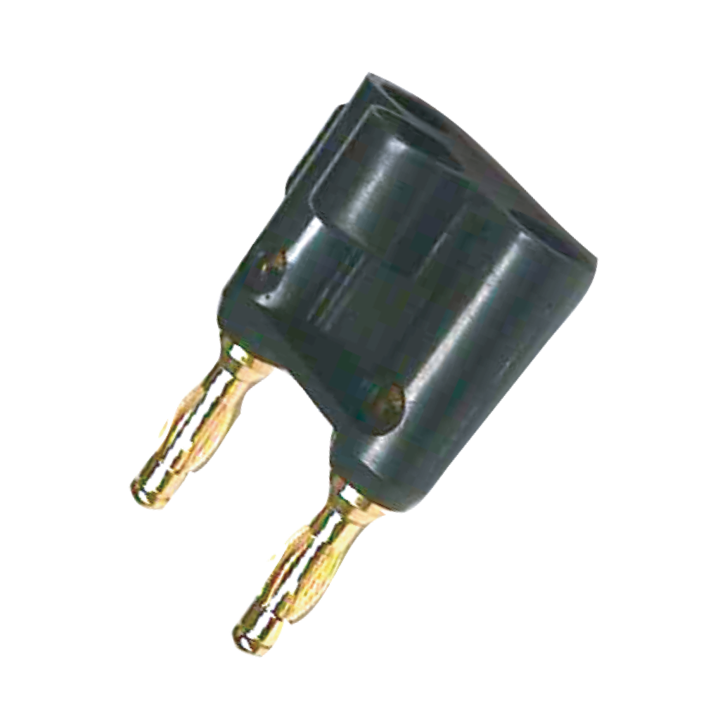 PLUG BANANA DORADO DOBLE, FINO, NEGRO, PLASTICO