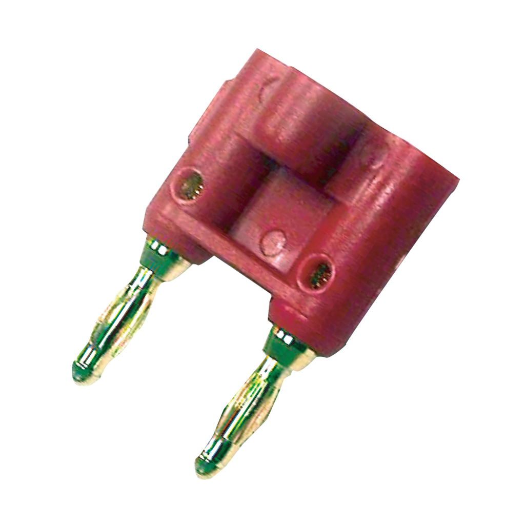 PLUG BANANA DORADO DOBLE, FINO, ROJO, PLASTICO