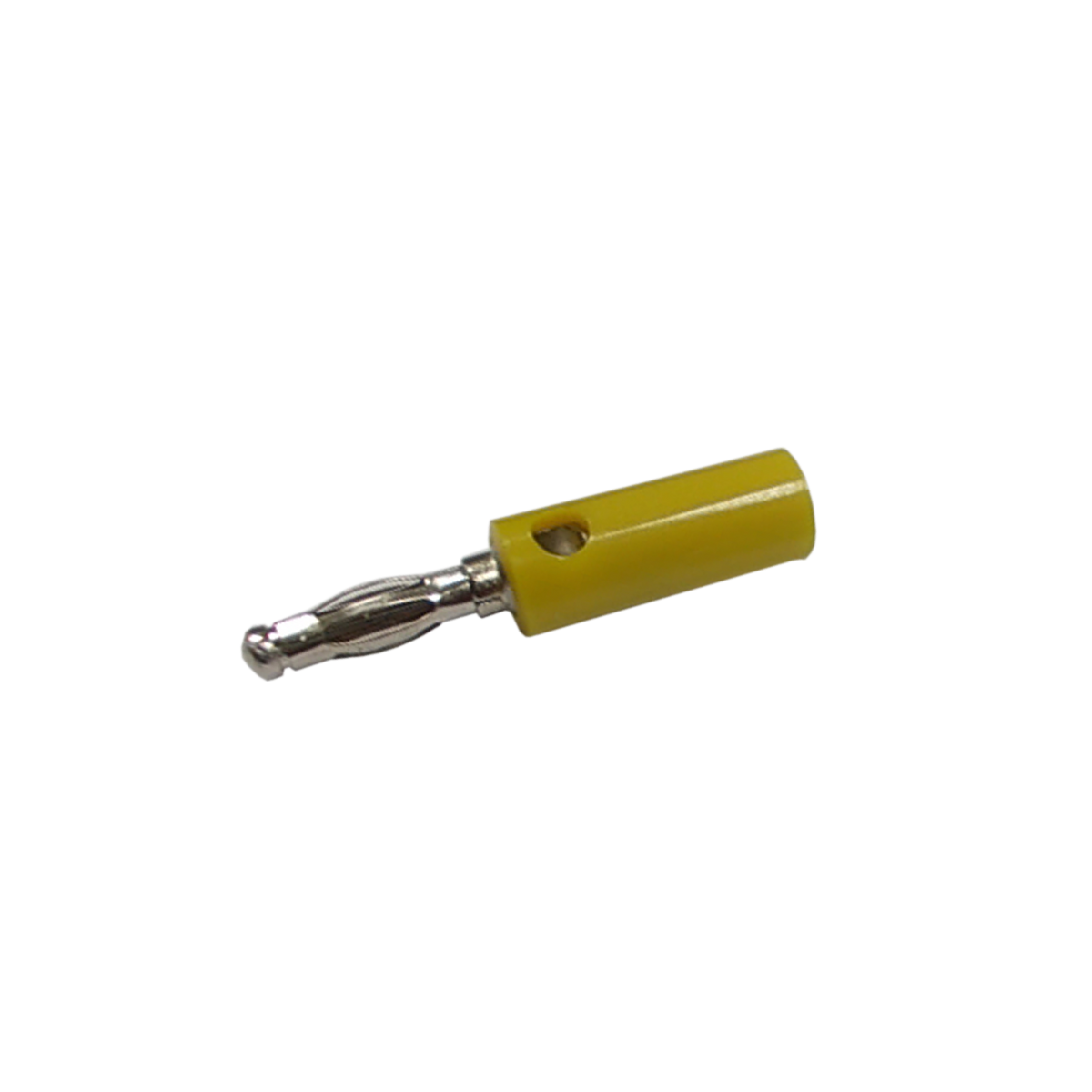 PLUG BANANA PLATEADO, AMARILLO, PLASTICO