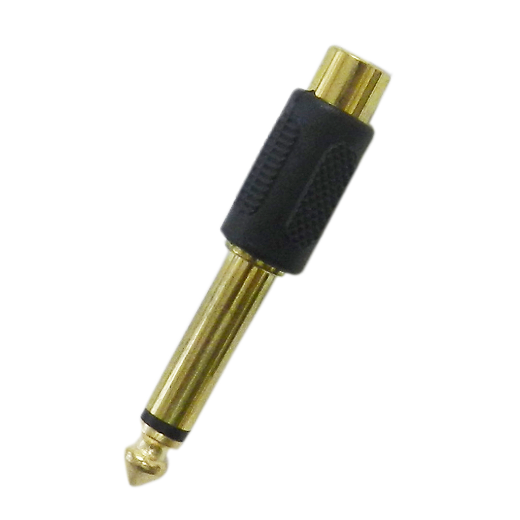 ADAPTADOR JACK RCA A PLUG 6.3MM MONO, DORADO, METALICO