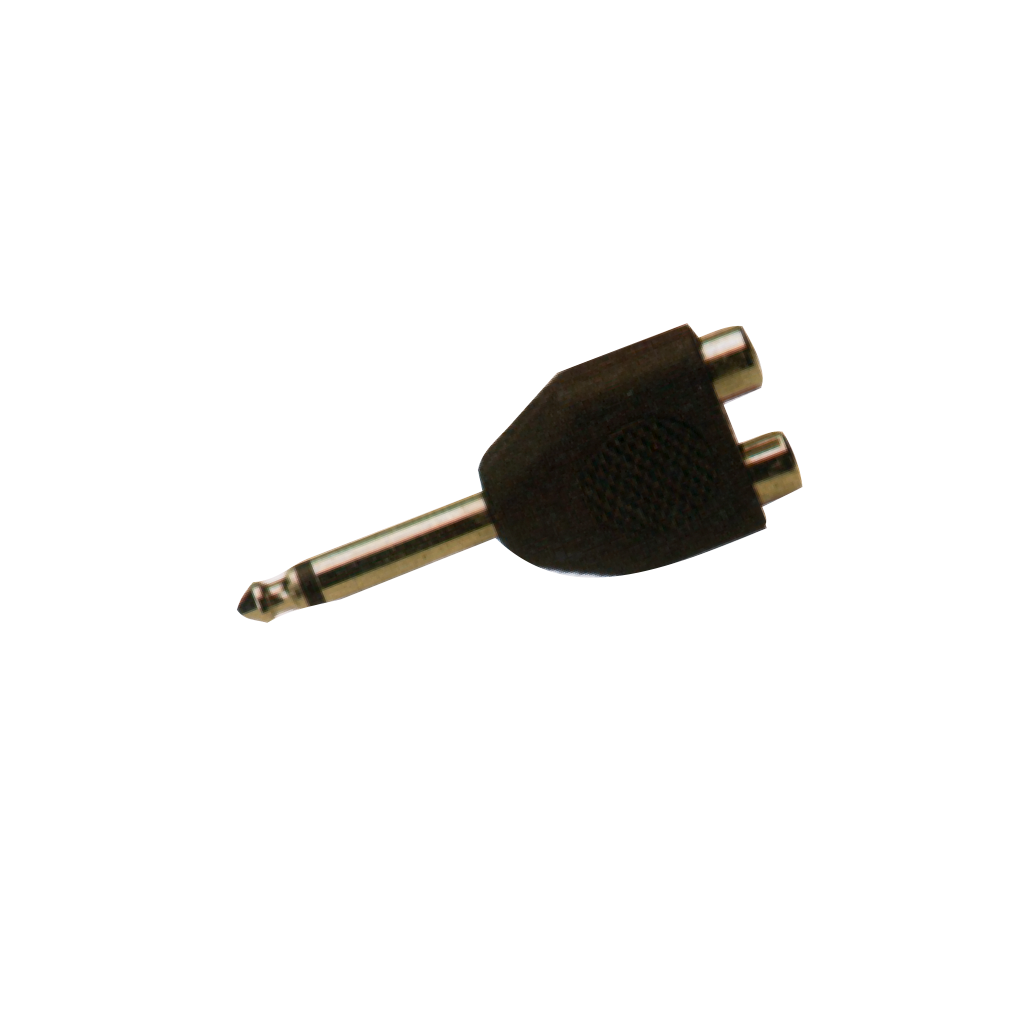 ADAPTADOR 2 JACK RCA A PLUG 6.3MM MONO, DORADO, PLASTICO