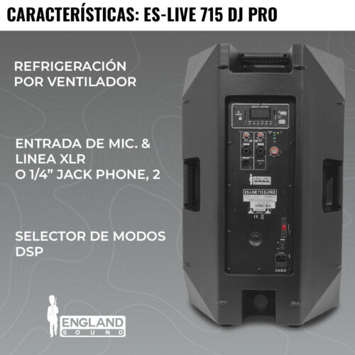 CAJA AMPLIFICADA PRO DE 15 PULG, 1800W RMS, ENGLAND SOUND, ES-LIVE 715-DJ PRO - Imagen 5
