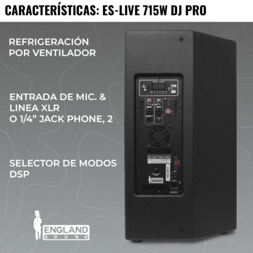 CAJA AMPLIFICADA DE MADERA PRO DE 15 PULG, 1800W RMS, ENGLAND SOUND, ES-LIVE 715W-DJ PRO - Imagen 5